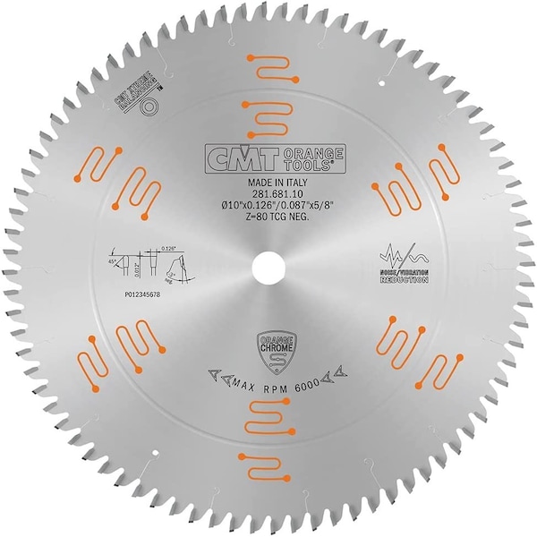 ORANGE TOOLS  Chrome Double Sided Laminate /Melamine Blade 10" x T80 TCG NEG, Silver